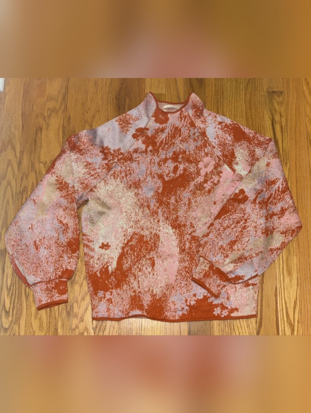 Anthropologie Rust and Pink Abstract Knit Sweater